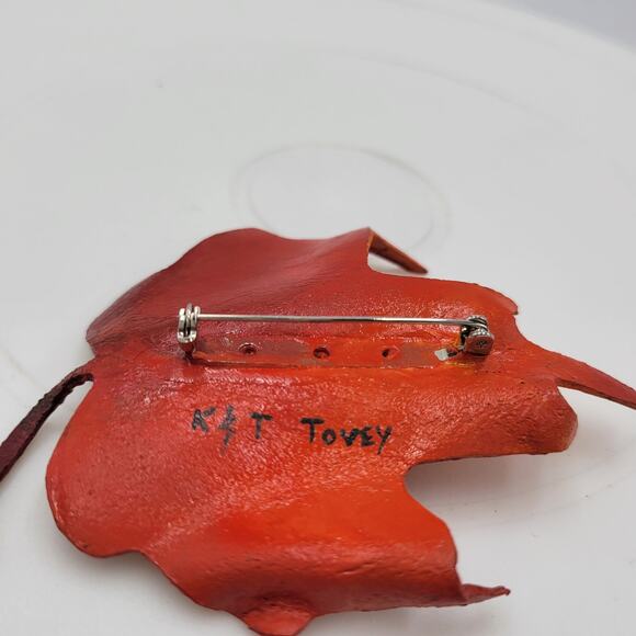 Vintage K & T Tovey Maple Tree Leaf Brooch/Pin Red Orange Autumn Fall Fashion - Picture 11 of 16